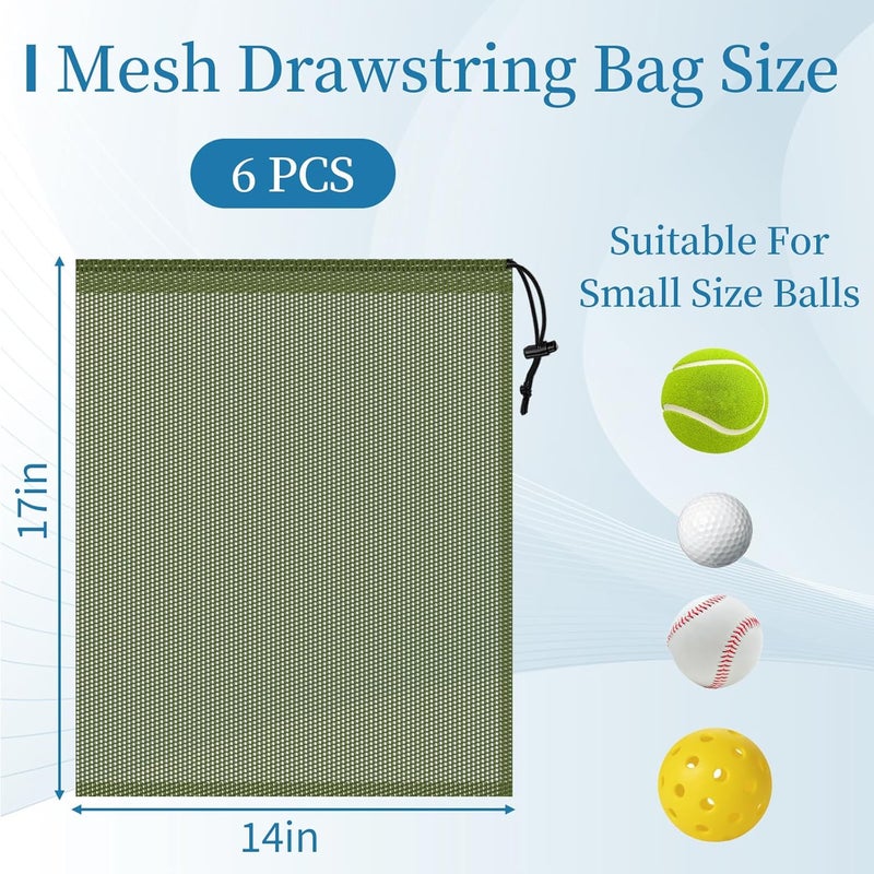 Coidea 6 Pcs Mesh Bags Drawstring, 14x17 Inch with Lock, Multipurpose Storage Bags for Gym, Balls, Beach, Laundry (Green) - Image 2